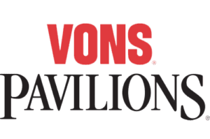 A green background with vons and pavilion written in red.