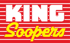 A red and yellow logo for king cooper 's